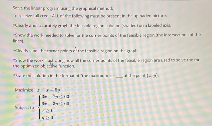 Solved Solve the linear program using the graphical method. | Chegg.com