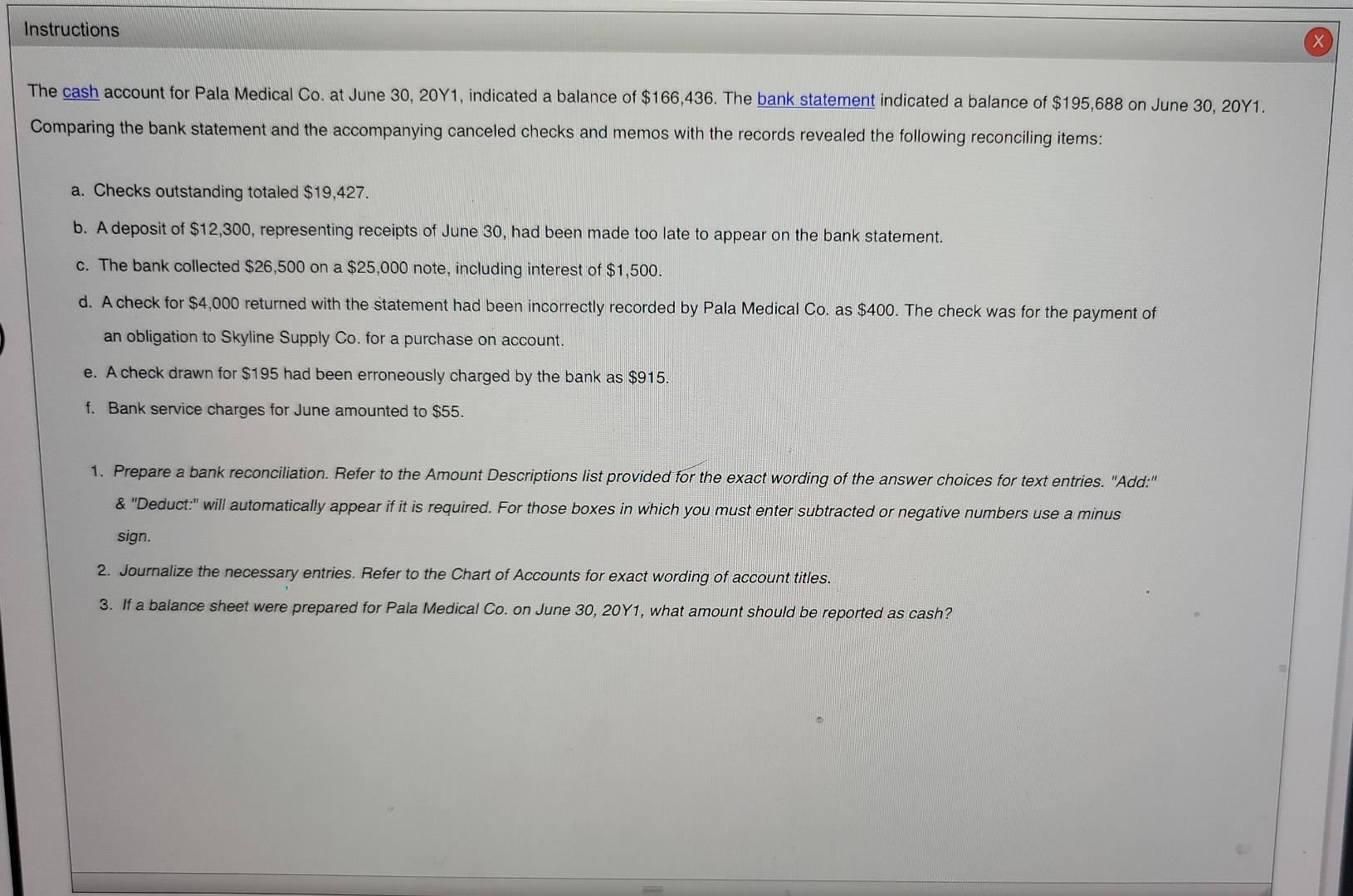 Solved Instructions The cash account for Pala Medical Co. at | Chegg.com