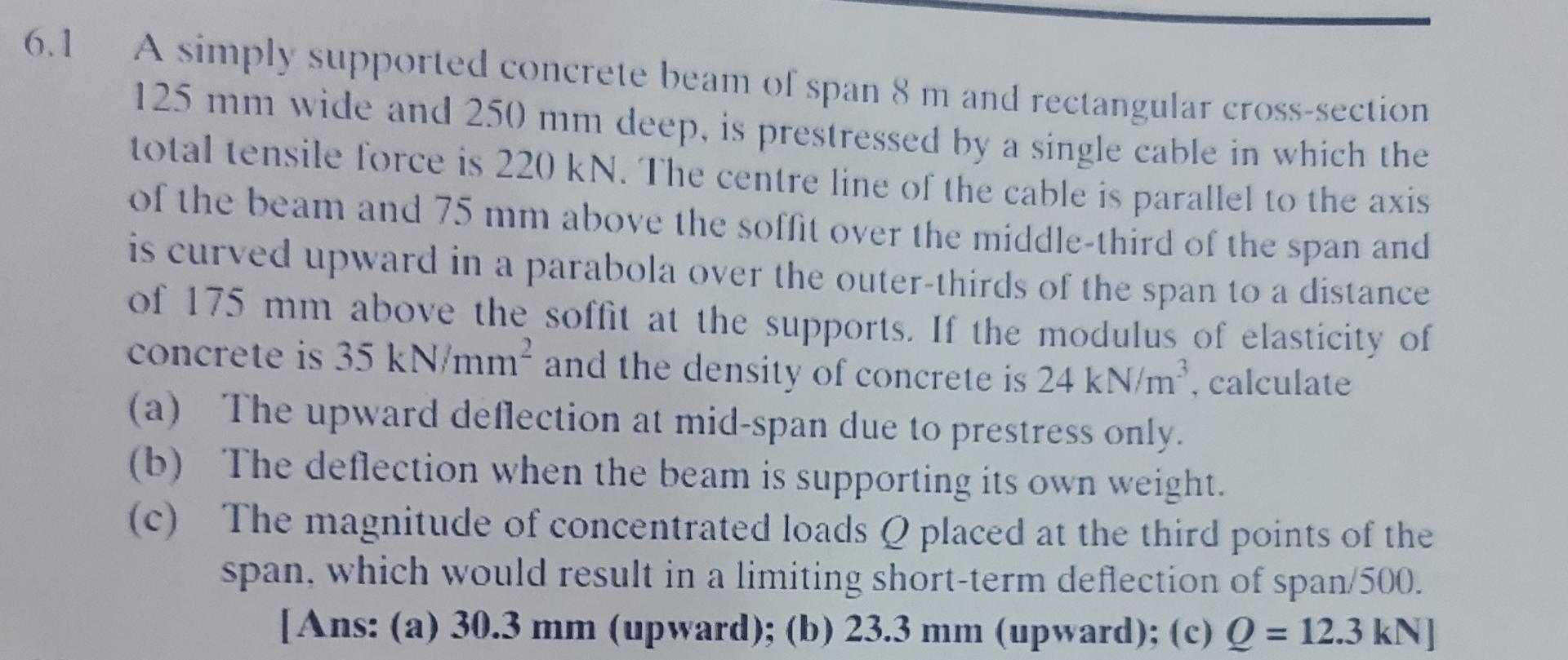 Solved 6.1 and A simply supported concrete beam of span 8 m | Chegg.com