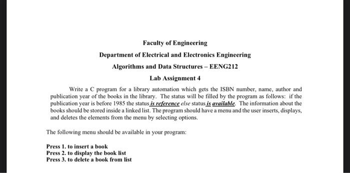 Solved Faculty of Engineering Department of Electrical and | Chegg.com