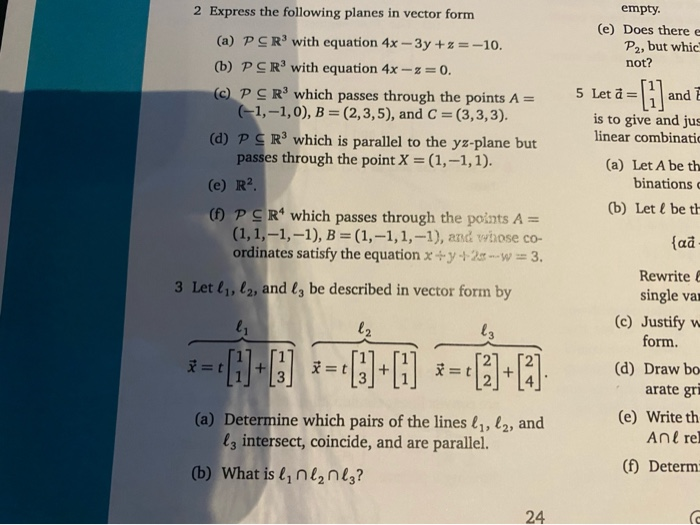 Express Answer In Vector Form Solved 2 Express the following planes in vector form empty. | Chegg.com