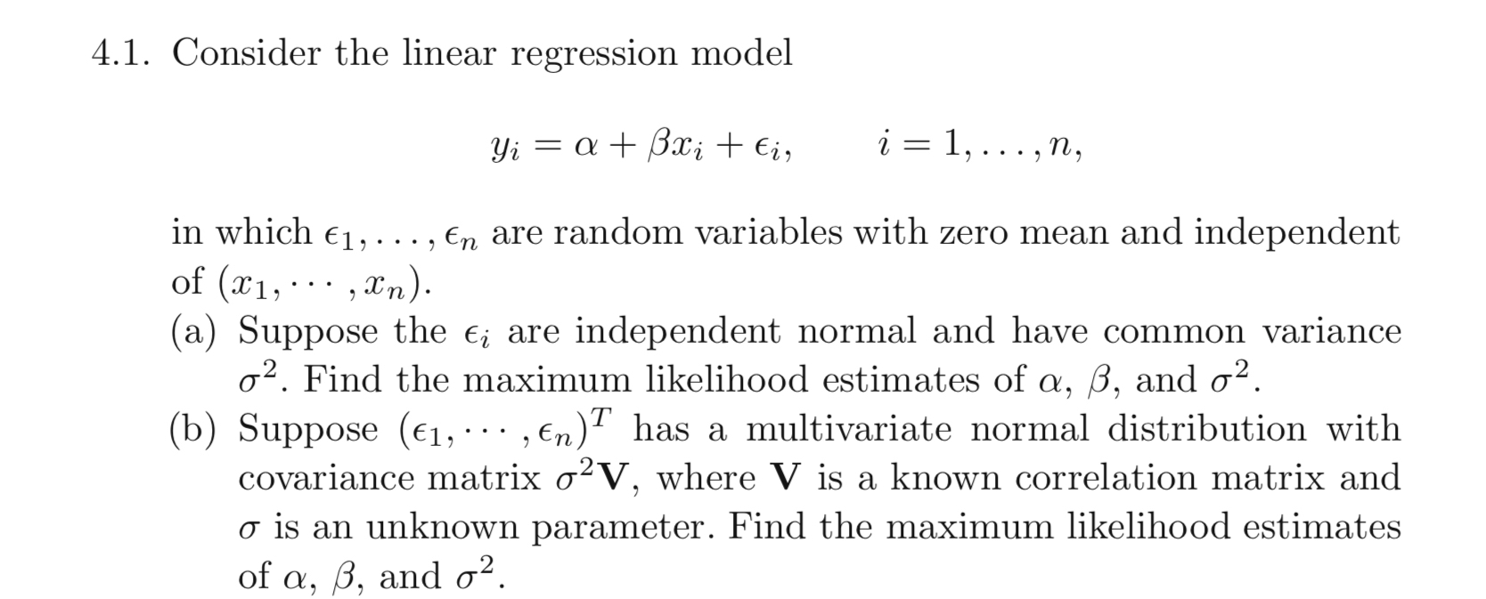 Solved 4.1. ﻿Consider the linear regression | Chegg.com