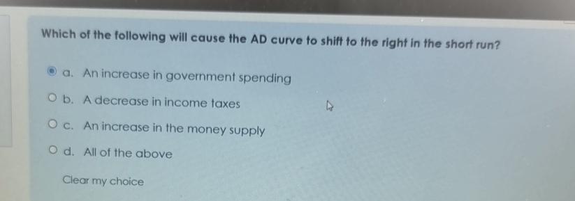 Solved Which of the following will cause the AD curve to | Chegg.com