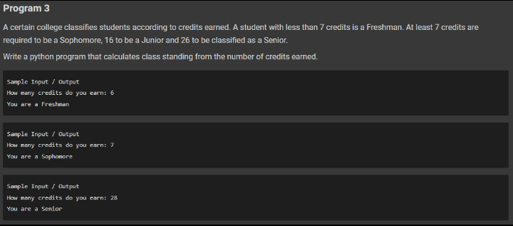 Solved Program 3 A certain college classifies students | Chegg.com
