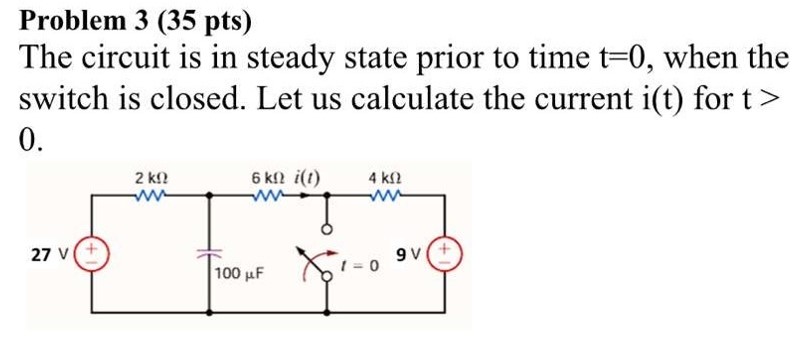 Solved Problem 3 ( 35 pts)The circuit is in ﻿steady state | Chegg.com