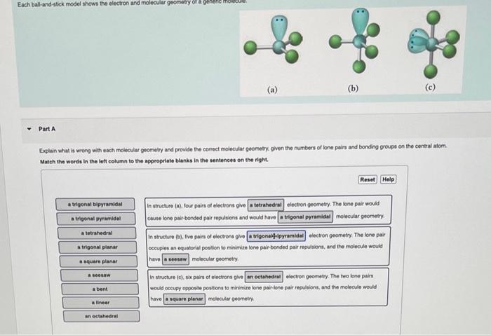Solved Explain what is weng with each molecular geometry and | Chegg.com