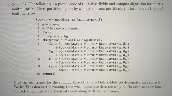 matrix multiplication divide and conquer algorithm