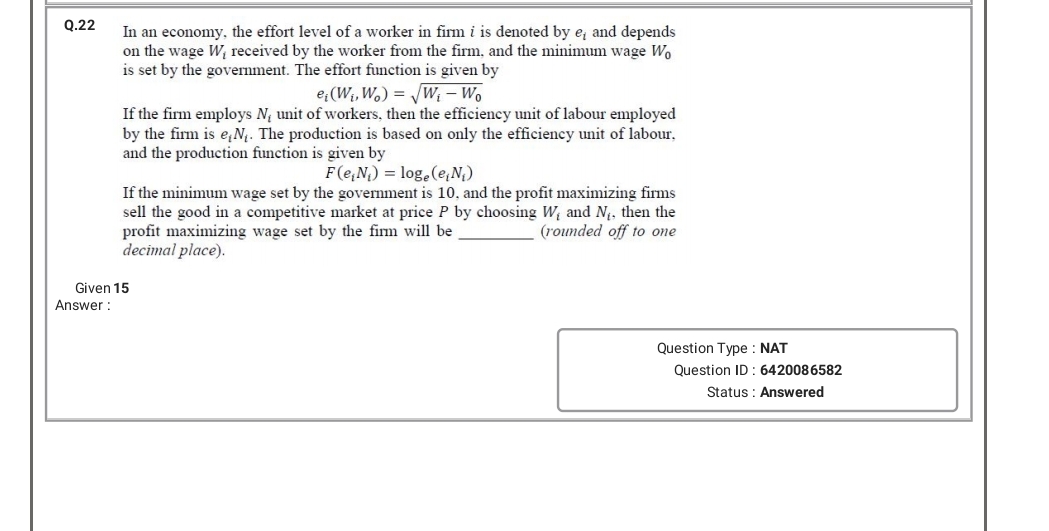 solved question 9efficiency wagesa. decrease... Solved Q. 22 In an economy, the effort level of a worker in | Chegg.com