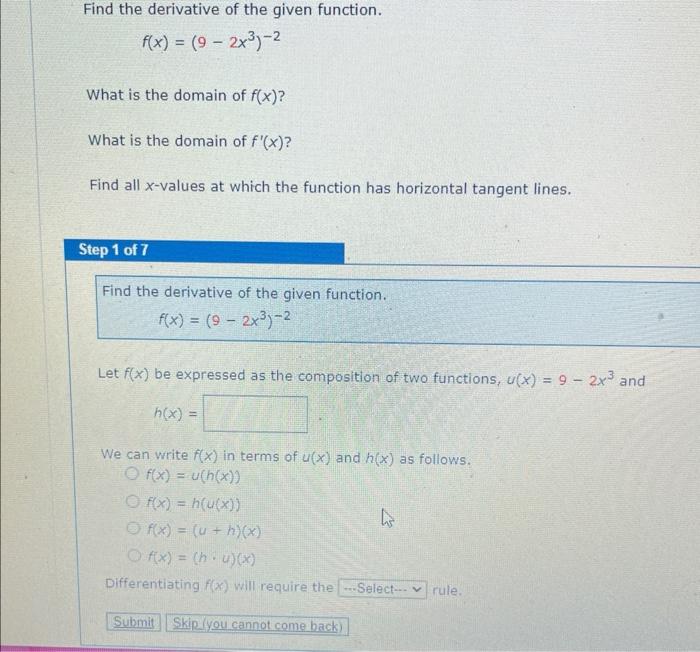 Solved Find the derivative of the given function. | Chegg.com