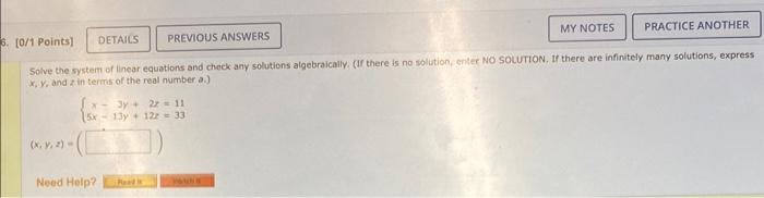 Solved Solve the system of linear equations and check any | Chegg.com