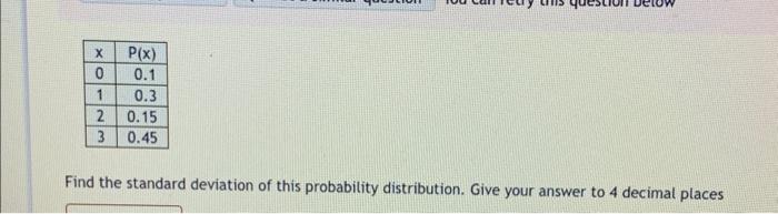 Solved Find the standard deviation of this probability | Chegg.com