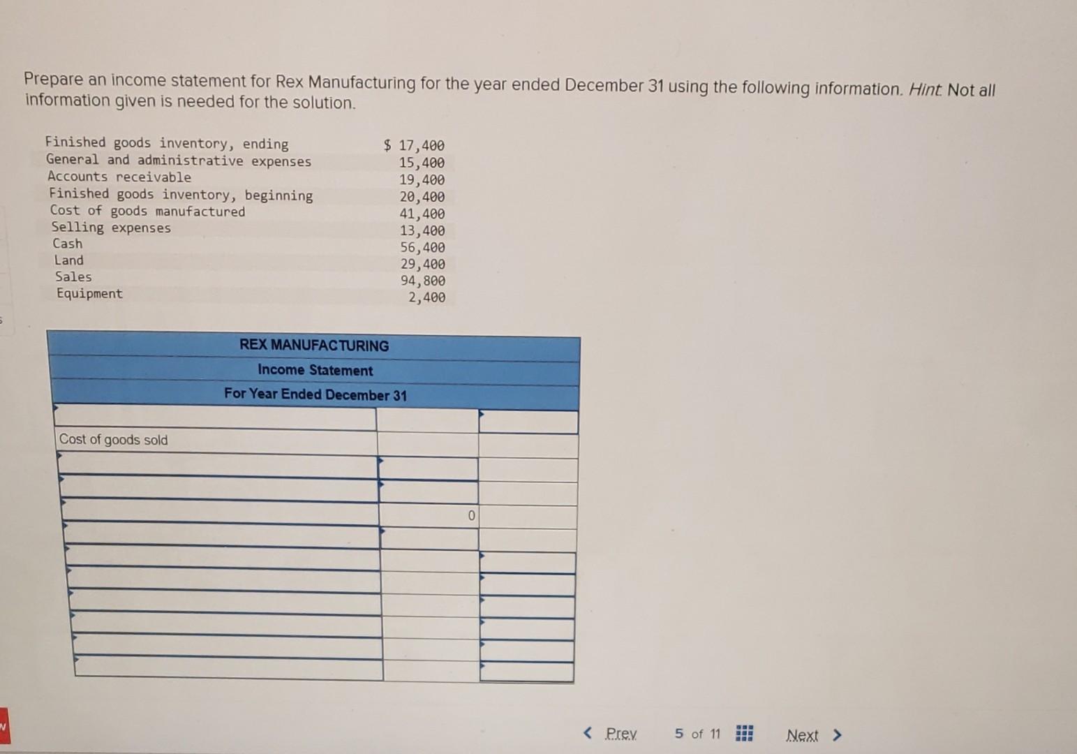 [Solved] repare an statement for Rex Manufactur