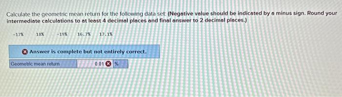 Solved Calculate the geometric mean return for the following | Chegg.com