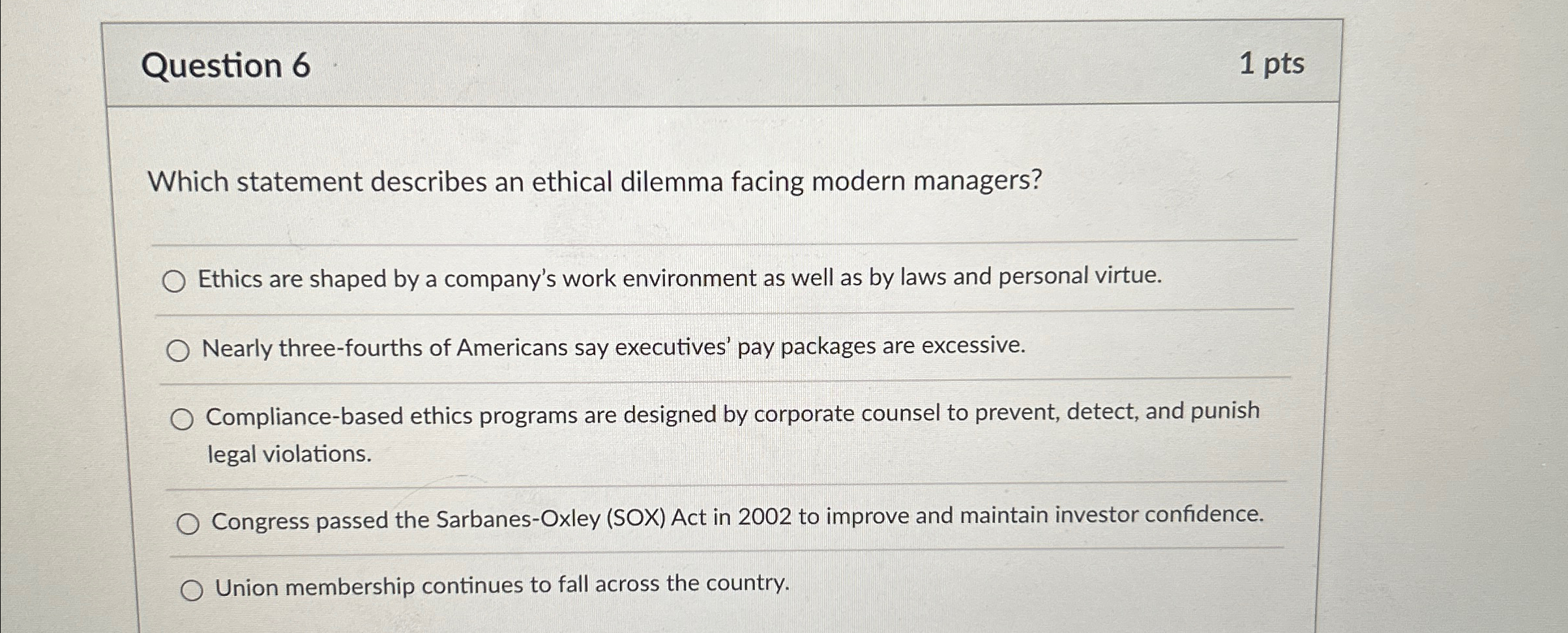 Solved Question 61ptsWhich statement describes an ethical | Chegg.com