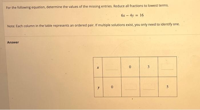 Solved For the following equation, determine the values of