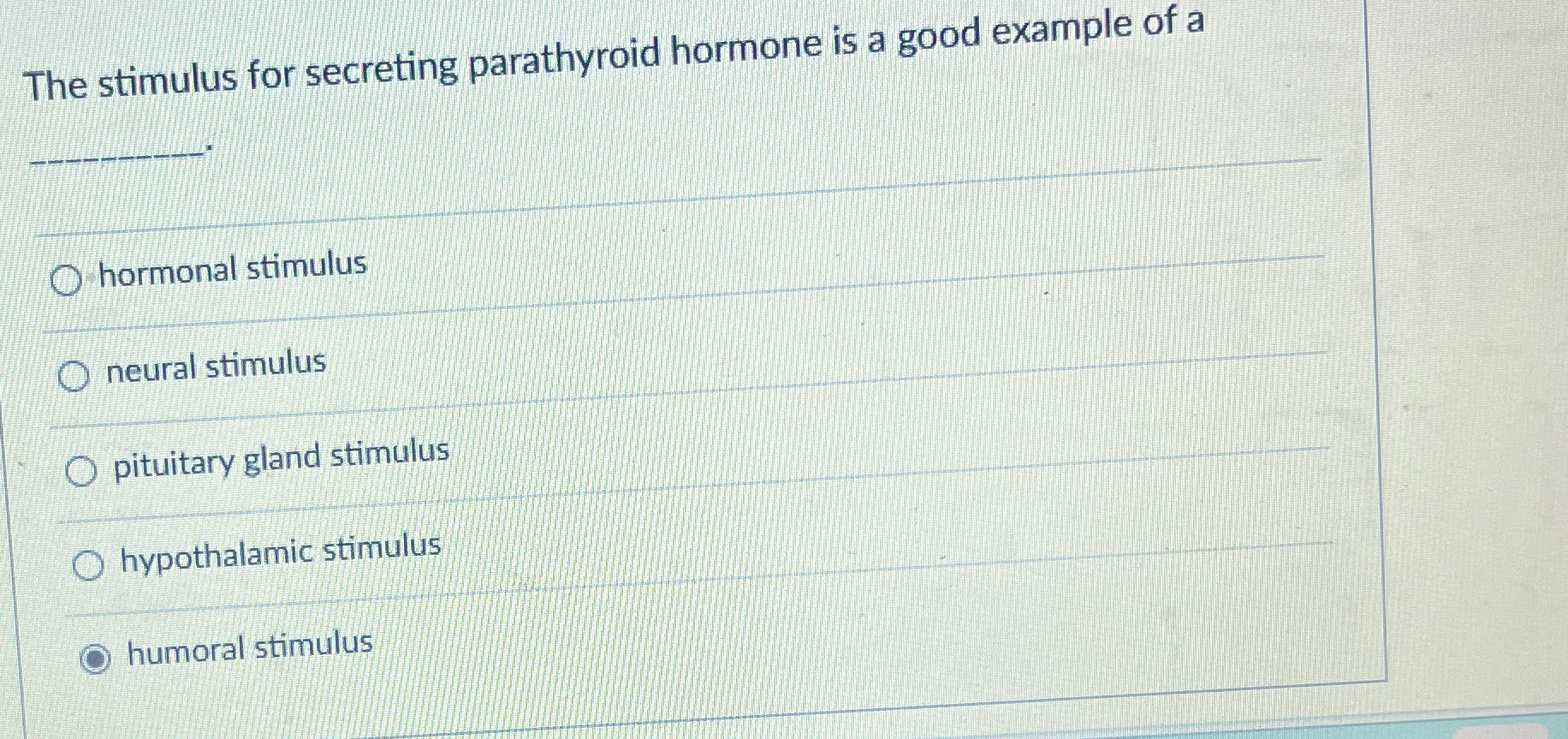Solved The stimulus for secreting parathyroid hormone is a | Chegg.com