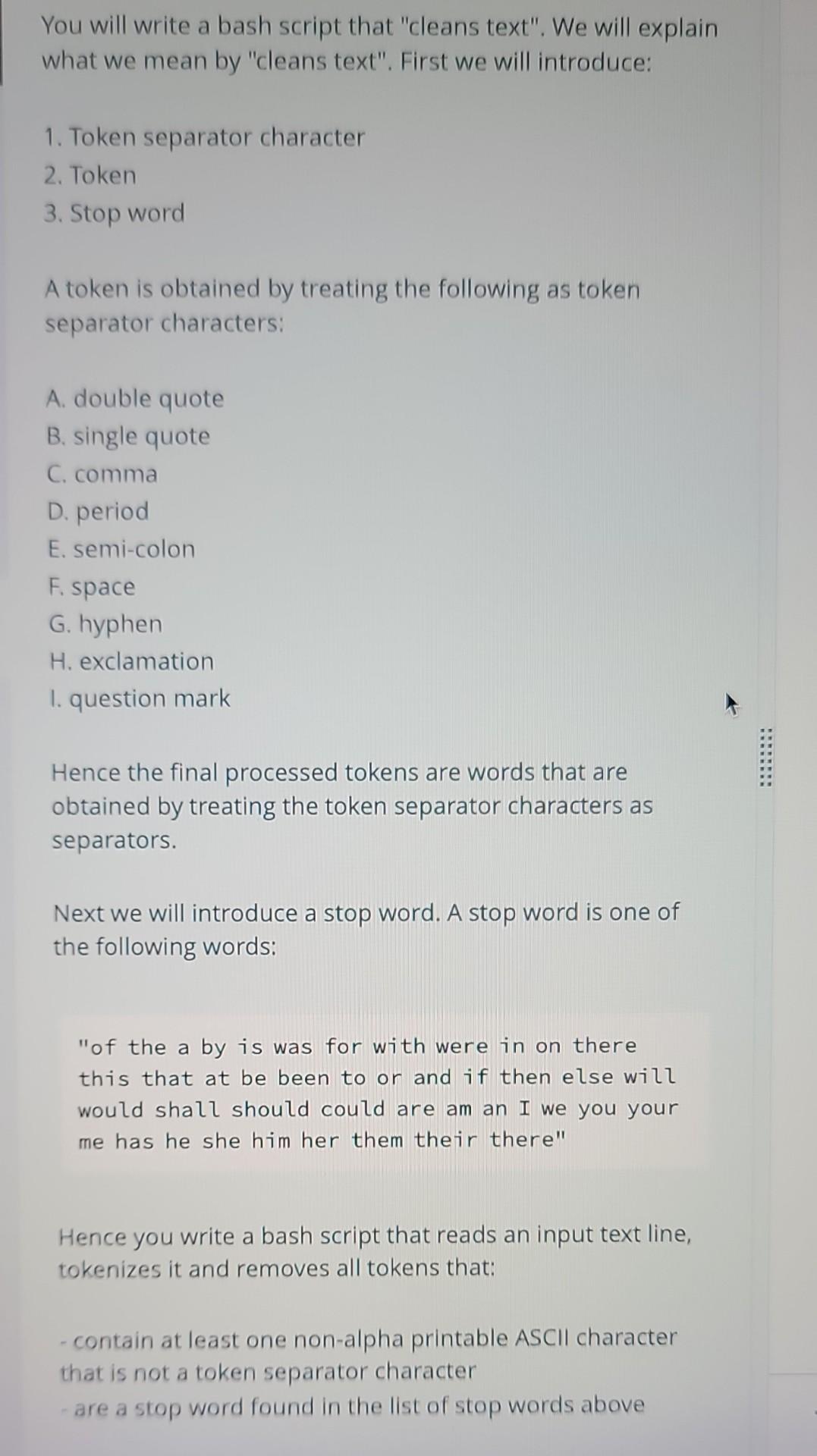 Solved You Will Write A Bash Script That Cleans Text We Chegg Com