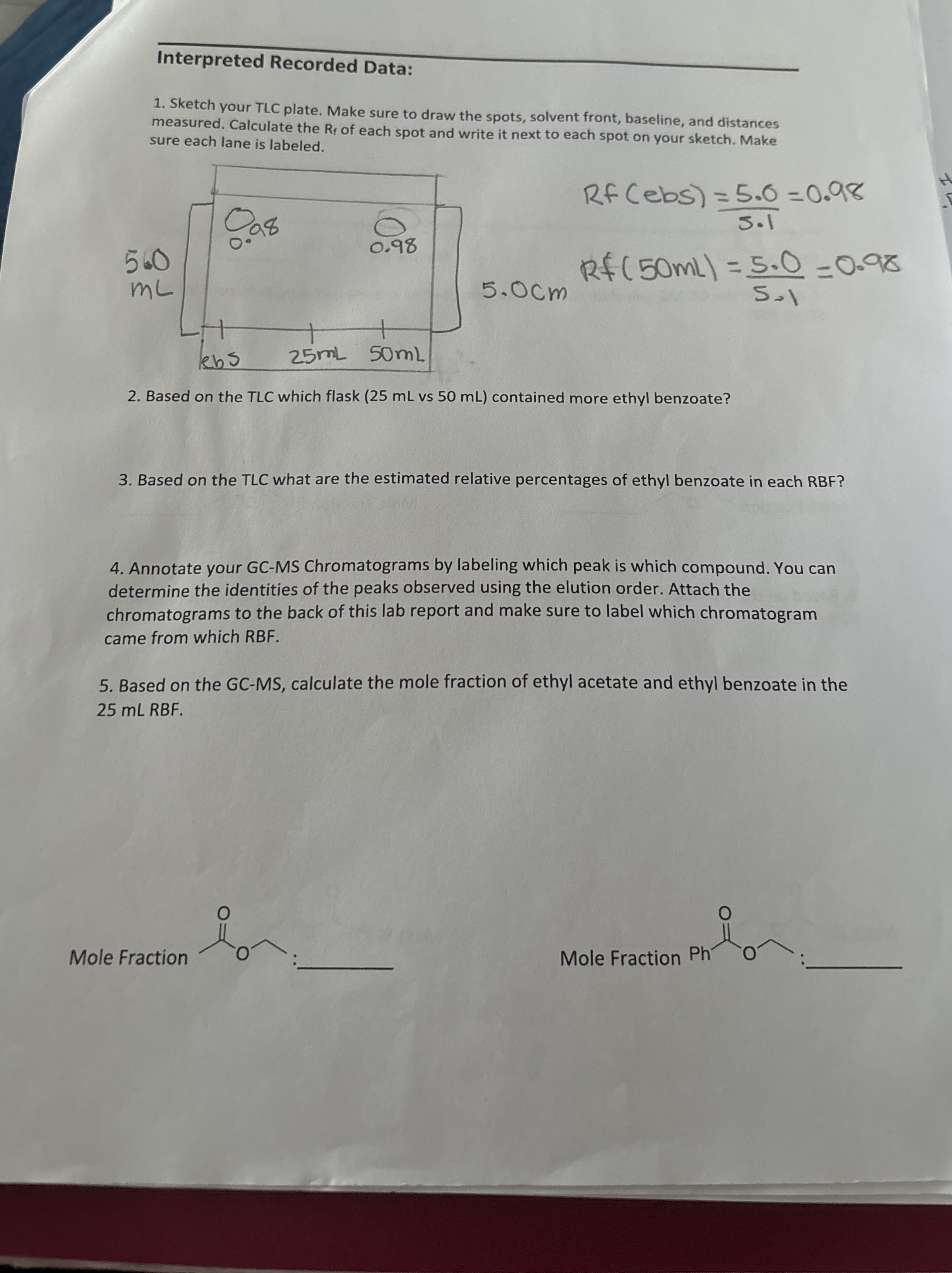 Interpreted Recorded DataSketch your TLC plate. Make