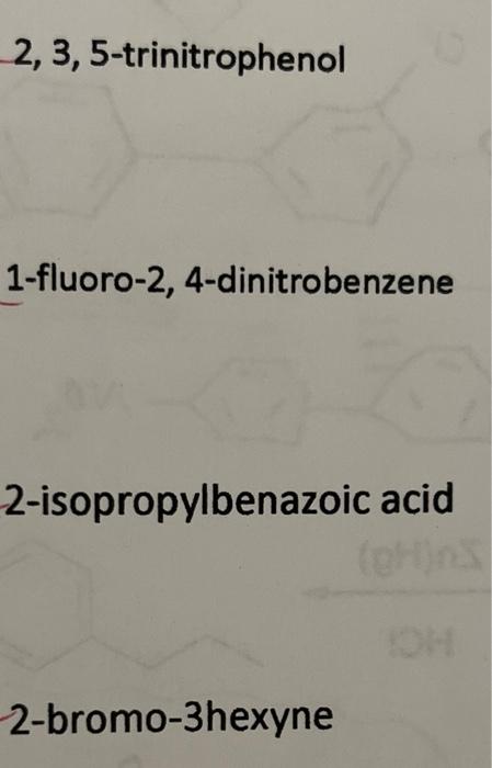 Solved 2, 3,5-trinitrophenol 1-fluoro-2,4-dinitrobenzene | Chegg.com