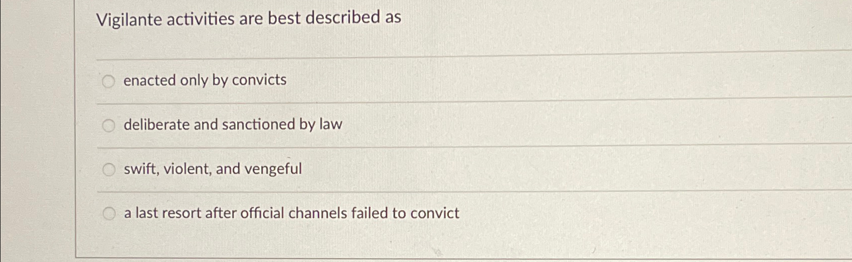 Solved Vigilante activities are best described asenacted | Chegg.com