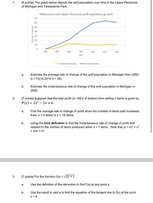 Solved 1. 2. 3. [6 points] The graph below depicts the wolf | Chegg.com