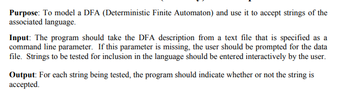 Solved Purpose: To model a DFA (Deterministic Finite | Chegg.com