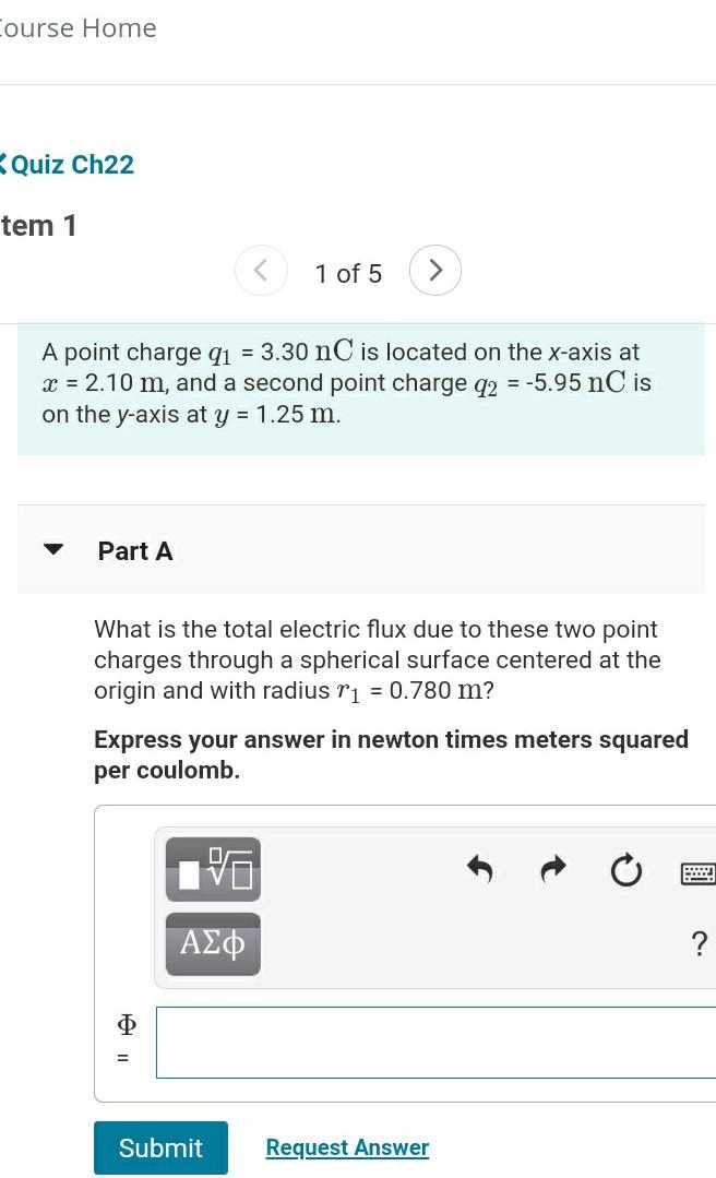 Solved Course Home Quiz Ch22 tem 1 1 of 5 > A point charge | Chegg.com