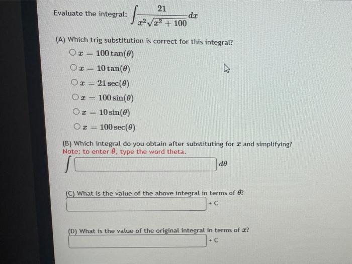 Solved Evaluate the integral: Java dc O2 (A) Which trig | Chegg.com