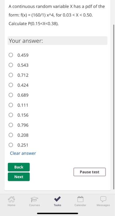 Solved Question 1 A continuous random variable X has a pdf | Chegg.com