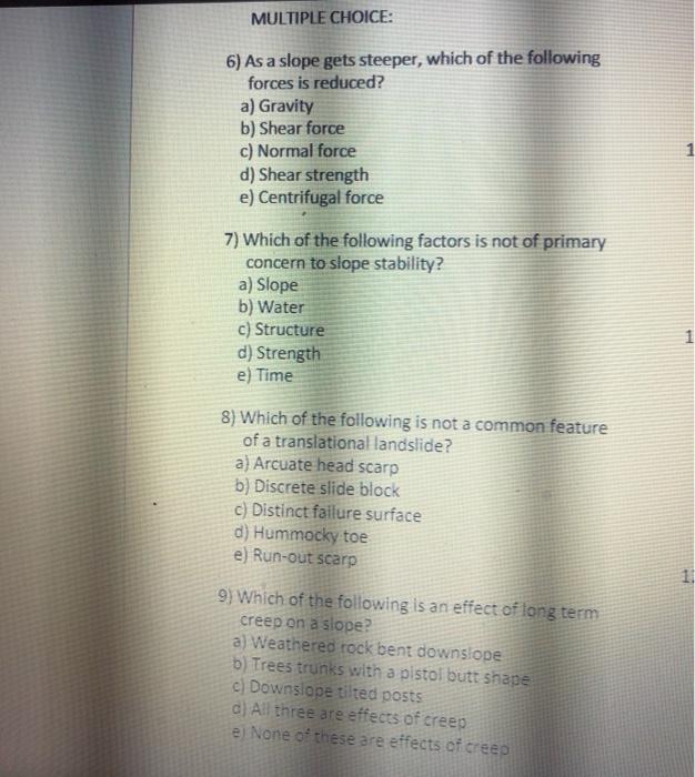 Solved MULTIPLE CHOICE: 6) As a slope gets steeper, which of | Chegg.com