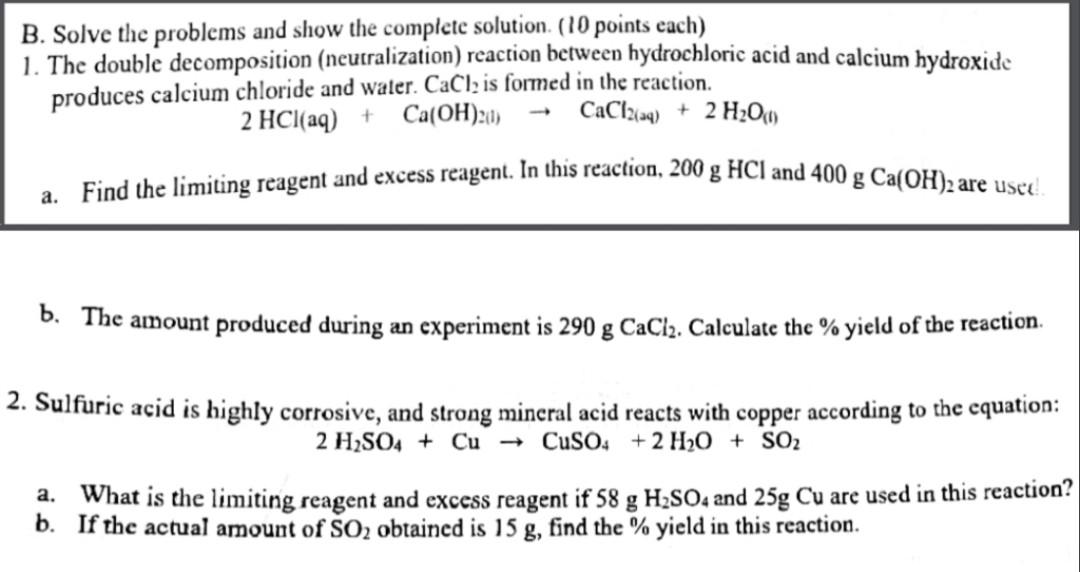 Solved B. Solve the problems and show the complete solution. | Chegg.com