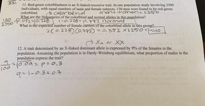 Solved 2500 531 11 Red green Colorblindness Is An X linked Chegg