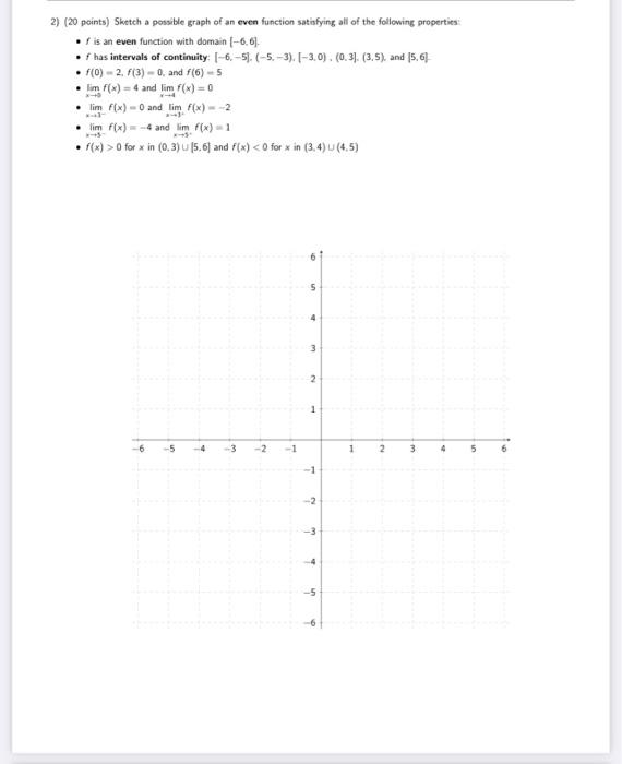 Solved 2) (20 points) Sketch a possible graph of an even | Chegg.com