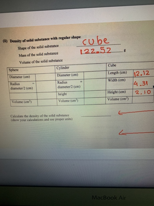 Solved (ii) Density of solid substance with regular shape | Chegg.com