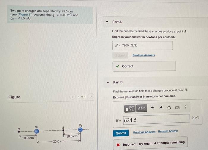Solved Two point charges are separated by 25.0 cm (see | Chegg.com