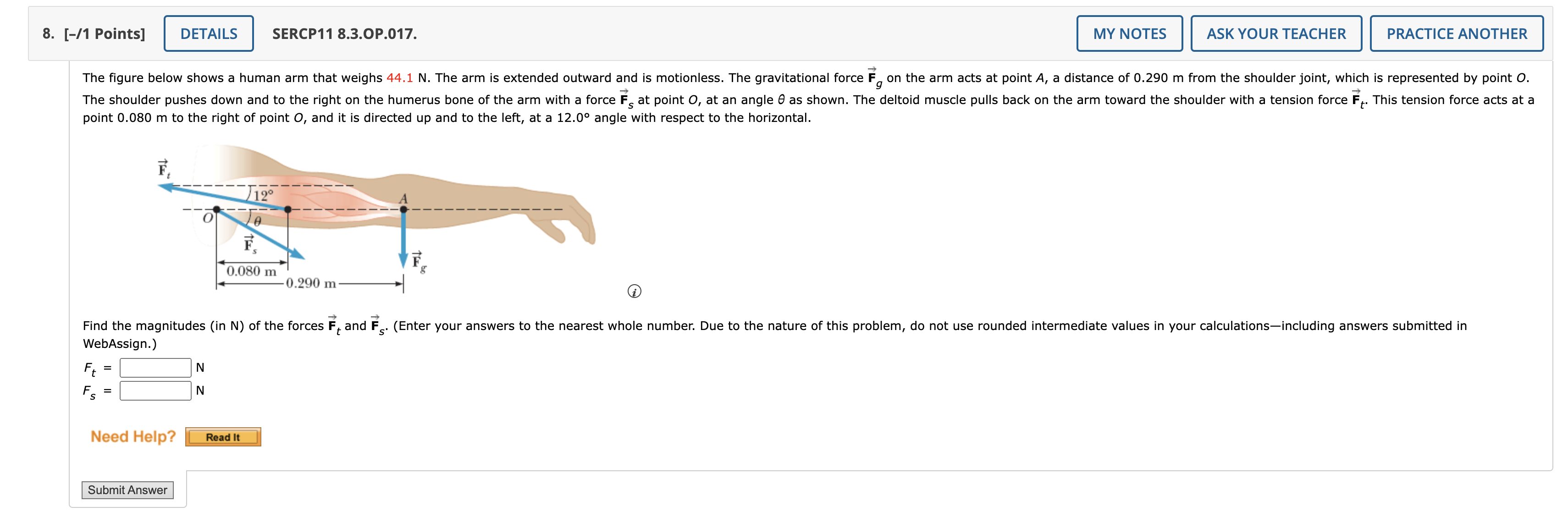 Solved The Figure Below Shows A Human Arm That Weighs 44 1 Chegg