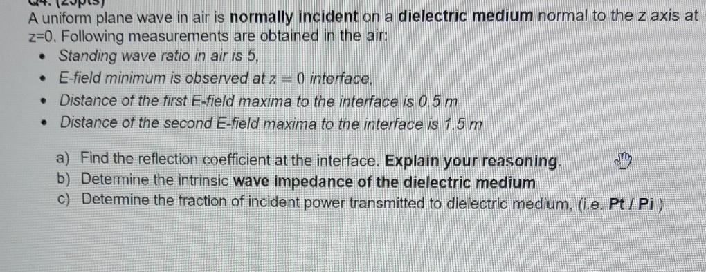 Solved A uniform plane wave in air is normally incident on a | Chegg.com