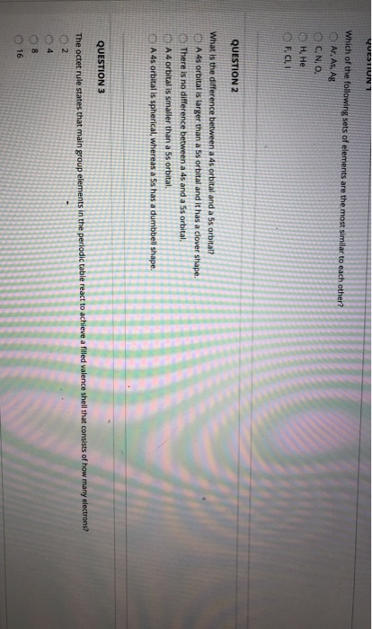 Solved QUESTIUN 1 Which of the following sets of elements | Chegg.com