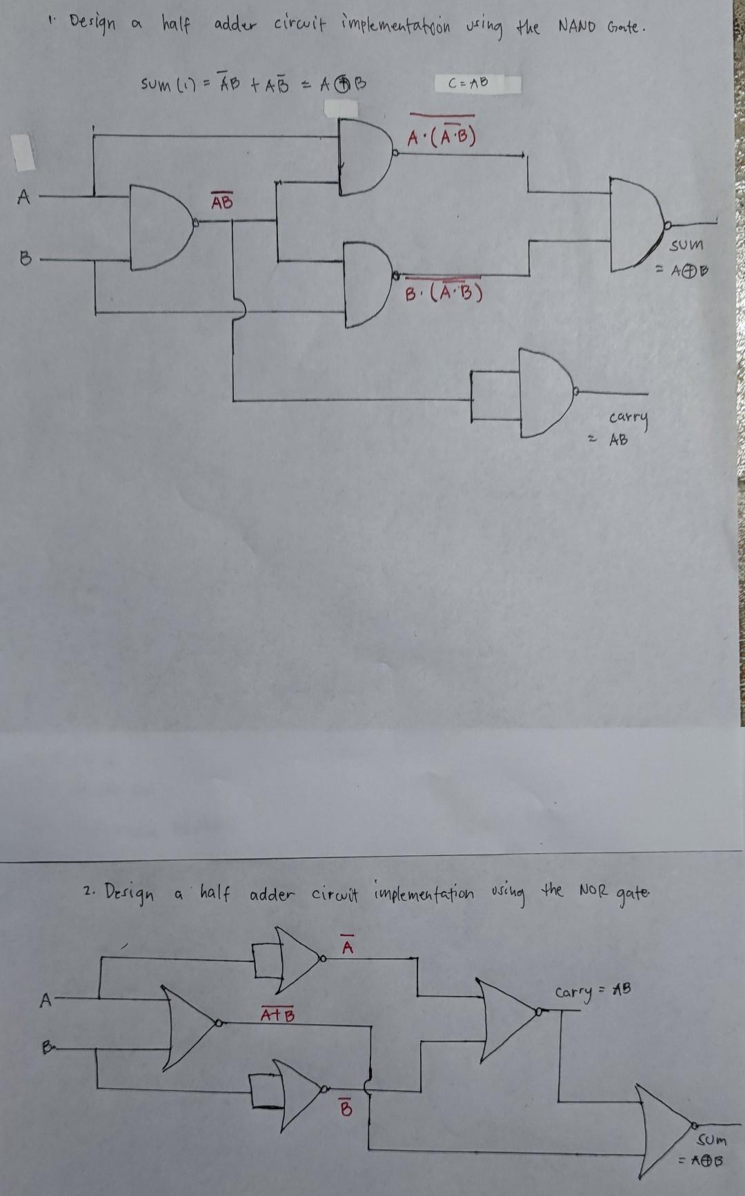 Solved " Design a half adder circuit implementation using | Chegg.com