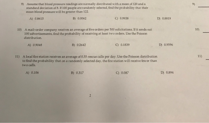 Solved 9) Assume that blood pressure readings are normally | Chegg.com