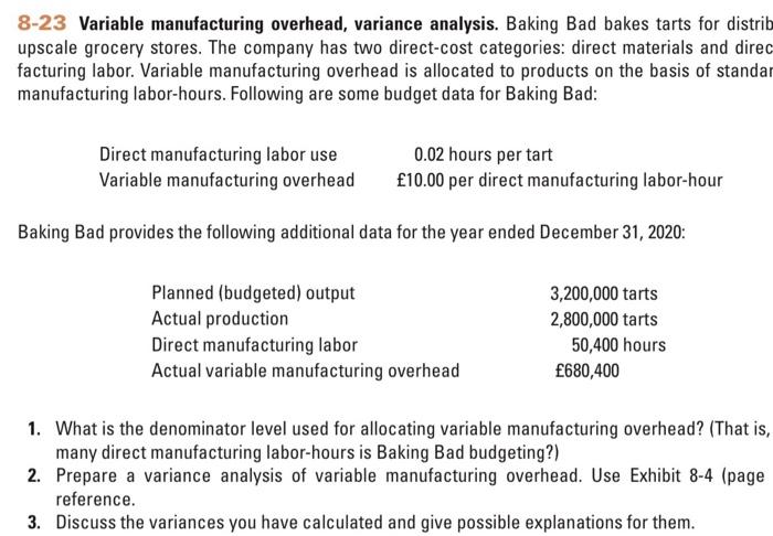 Solved 8-23 Variable manufacturing overhead, variance | Chegg.com