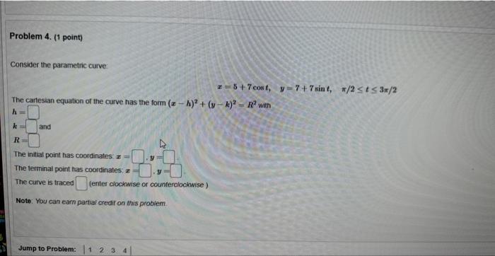 Solved Consider the parametric curve: | Chegg.com