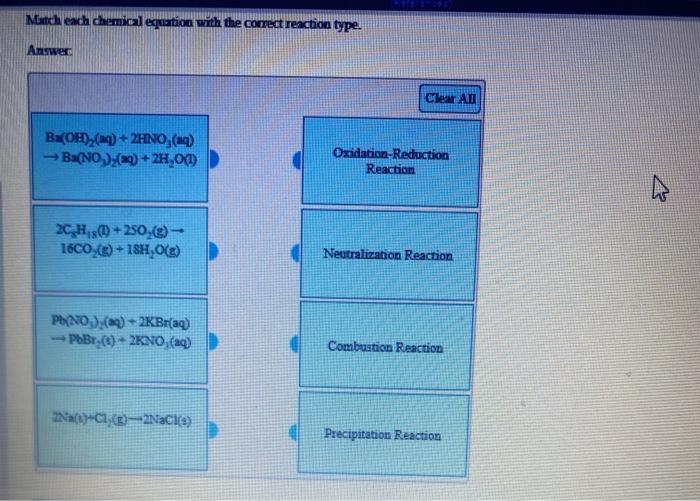 Solved Match Each Chemical Equation With The Correct Reac Chegg Com