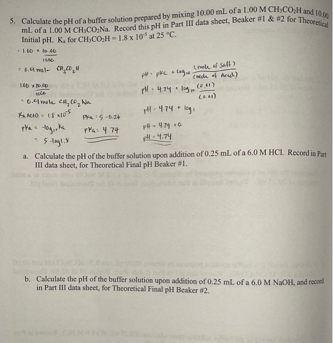 Solved 5. Calculate the pH of a buffer solution prepared by | Chegg.com