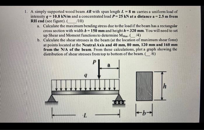 Solved 1. A simply supported wood beam AB with span length | Chegg.com