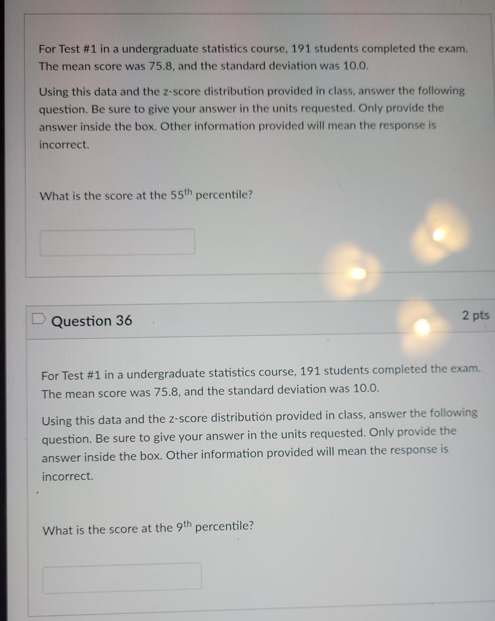 Solved For Test #1 in a undergraduate statistics course, 191 | Chegg.com