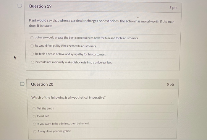 Solved Question 19 5 pts Kant would say that when a car | Chegg.com
