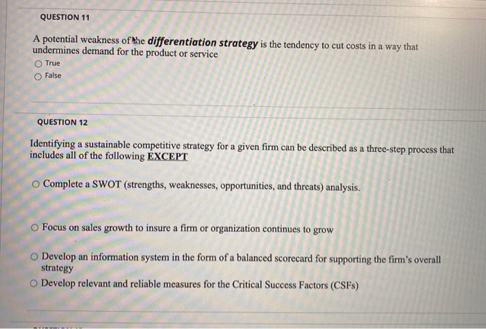 Solved QUESTION 11 A potential weakness of the | Chegg.com