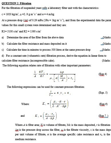 Solved Question 2: Filtration For The Filtration Of 