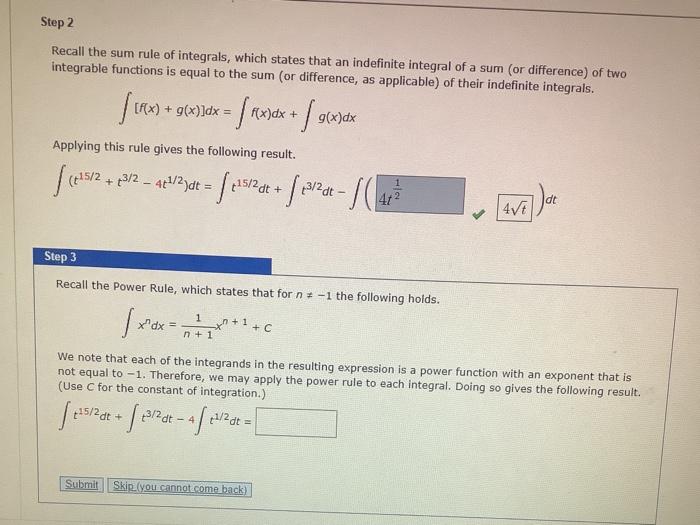 Solved Step 2 Recall the sum rule of integrals, which states | Chegg.com